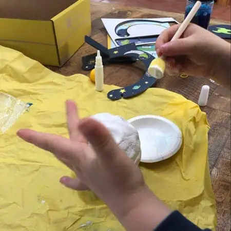 Kiwi toddler activity - painting a moon from the Starry night STEAM kit
