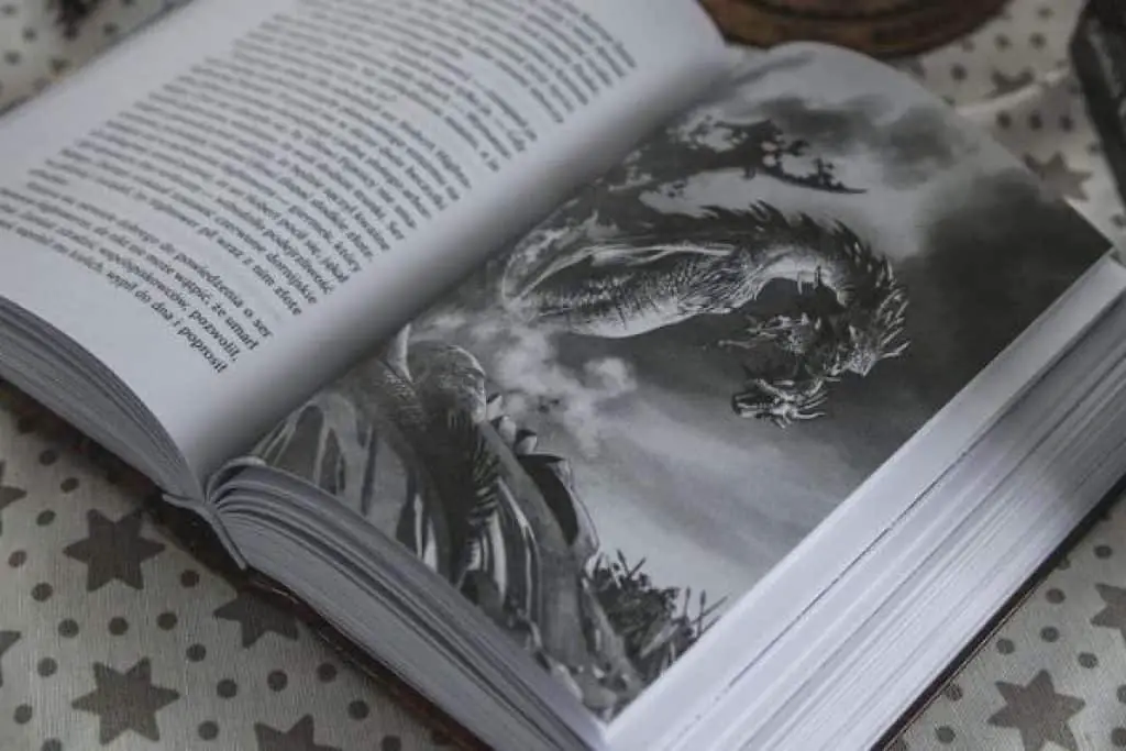 Book showing dragon illustration
