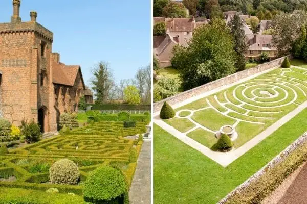 A comparison image between maze garden and labyrinth garden