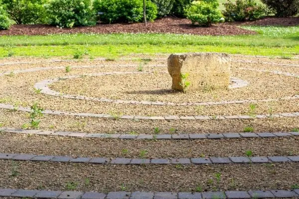 Home backyard labyrinth made with stones